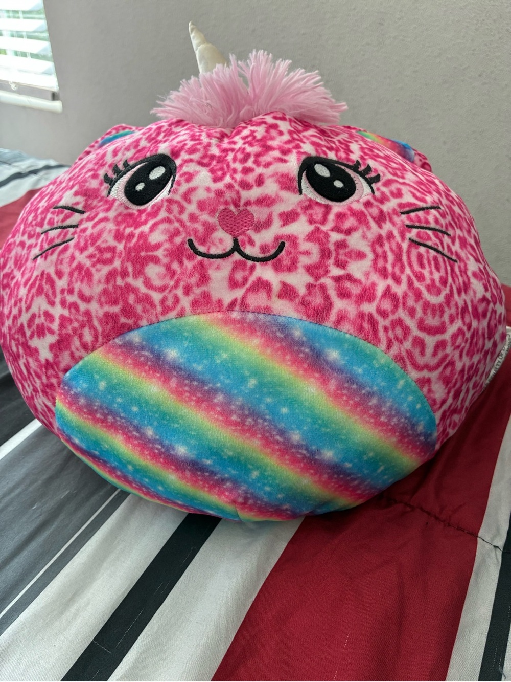 Pink Leopard Unicorn Plush Pillow with Rainbow Belly
